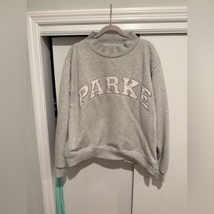 Parke Varsity Mockneck Sweatshirt Fleece L/XL Heather Gray and White EUC